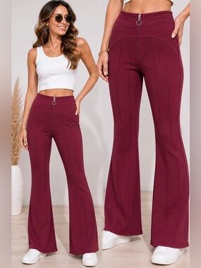 Free People Bell Bottom Pants Women Size 6 Burgundy High Rise Flare